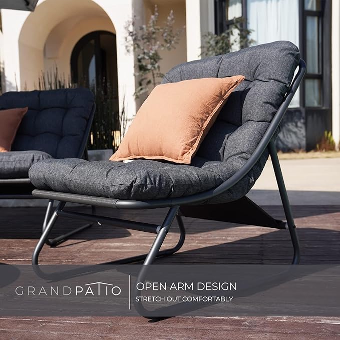 Grand patio Outdoor & Indoor 4-Piece Conversation Set E-Coated Patio Furniture, Removable Padded Olefin Cushion, Deluxe Enlarged Seat, Coffee Table, Charcoal Grey