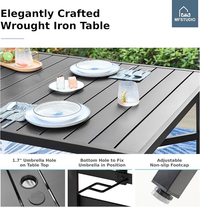 MFSTUDIO Patio Dining Set for 8, Outdoor Table and Chairs Set for Deck Yard Garden, 9 Piece Patio Furniture Dining Set with Stackable Chairs