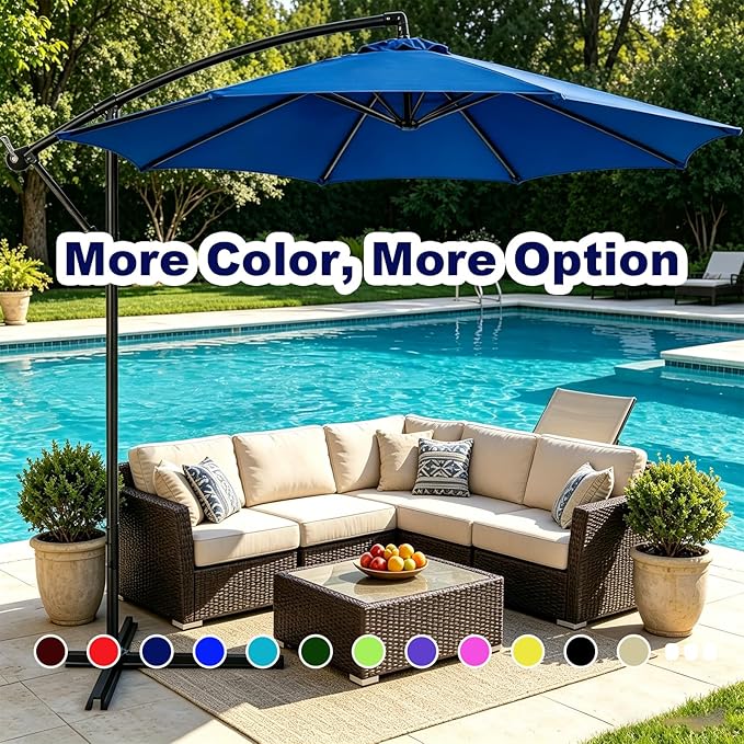 Cantilever Umbrella Replacement Canopy, Patio 8 Ribs Sun Umbrella Cover UV 50+ Protection Waterproof Cantilever for Garden, Backyard, Pool