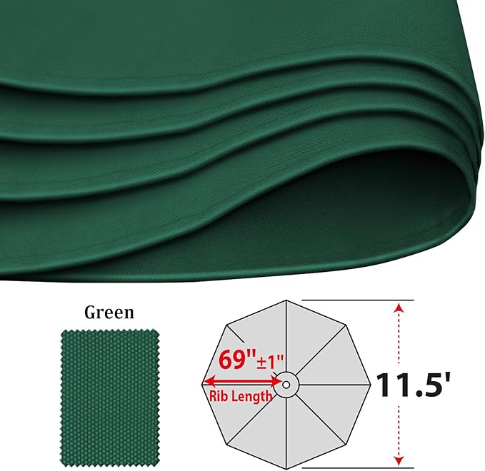 YardGrow 11.5ft 8 Ribs Umbrella Canopy Replacement for Patio Umbrella, Frame NOT Included, Umbrella Replacement Canopy ONLY