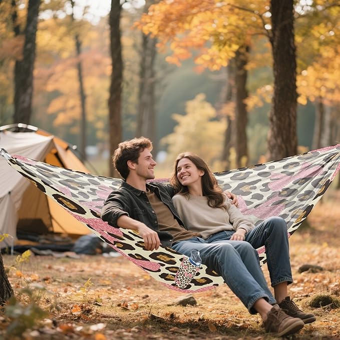Hammocks for Outside Leopard Pattern Camping Hammock Portable Hammocks with Tree Straps and Carry Bag Camping Accessories for Hiking Beach Outdoor