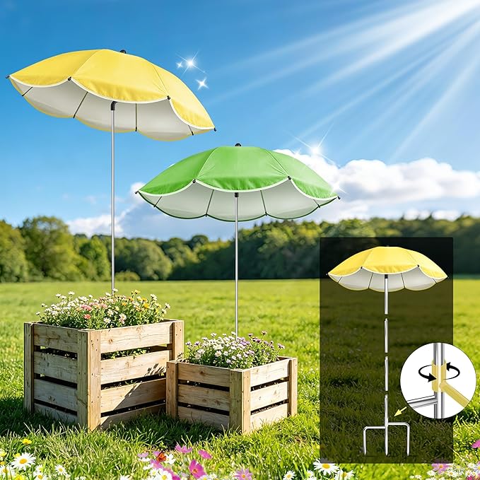 2Pack Plant Umbrellas for Outdoor Plants, Upgraded 360° Rotating 3-Prong Ground Stake for Stronger Grip, Stable Garden Shade Umbrella for Flowers, Vegetables, Fruit Trees, Raised Beds & Planters