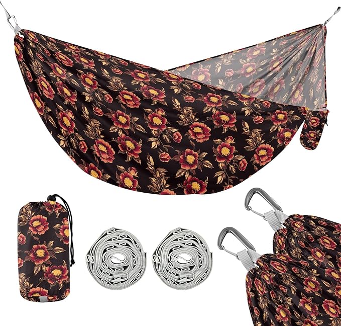 Camping Hammock Outdoor Hammocks for Outside Red Peony Beach Trees Portable Lightweight with Pockets Tree Straps Indoor