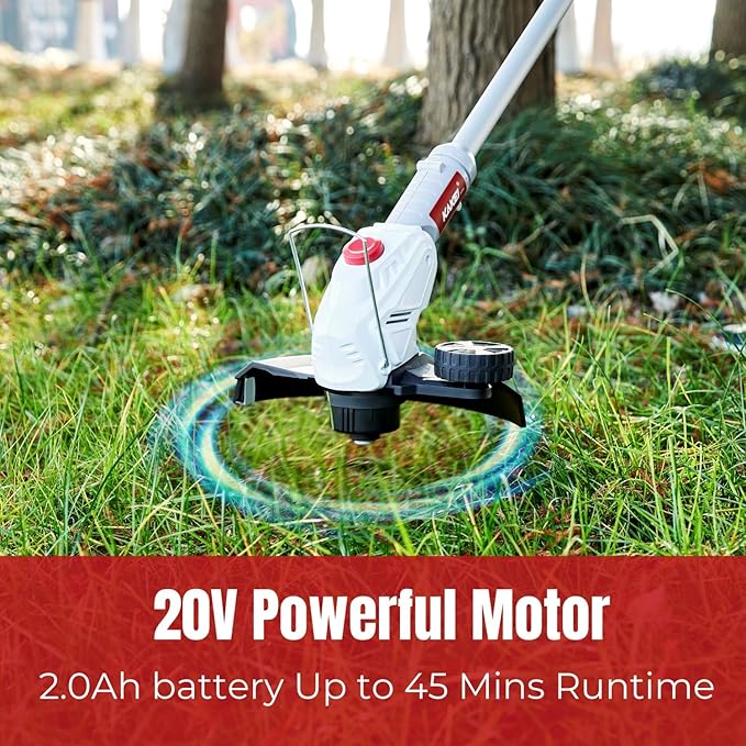 KAKEI 20V Cordless Grass Trimmer with 260mm Cutting Width & 8000RPM | 45Min Runtime, 3-5H Charge, Comes with 7 Blades, 4D Rotating Head & Flower Protector for Lawn Edging