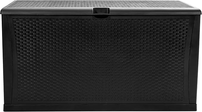 Merrick Lane Outdoor Storage Container - 120 Gallon Capacity - Black Weather Resistant Plastic - UV Treated to Prevent Fading - Chest Design with Hinged Lid