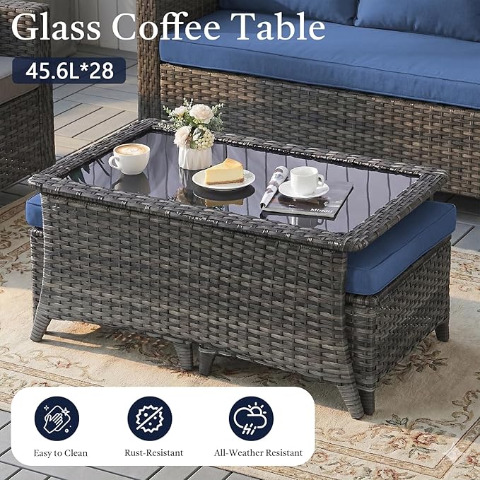6 Piece High Back Patio Furniture Set - All Weather Patio Conversation Set with 4 Inch Thick Cushions and Deep Seating Swivel Glider Chairs & Outdoor Couch for Porch Deck Yard Pool
