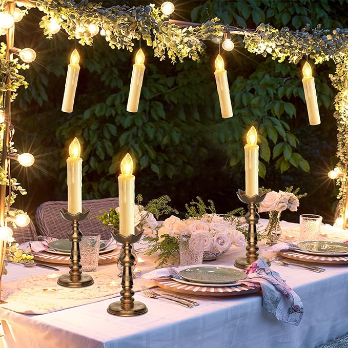 PChero Christmas Window Candles, 10pcs Large Size Battery Operated LED Flameless Taper Candles with Timer, Last up to 200 Hours, Ideal for Home Indoor Outdoor Holiday Decorations