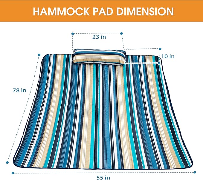 Lazy Daze Hammocks Rope Hammock with Pad, 2 Person Hand Woven Cotton Hammock with Spreader Bar for Outdoor, Indoor, Patio, Poolside, FIT 13-15 Foot Stand, Max 450 Lbs