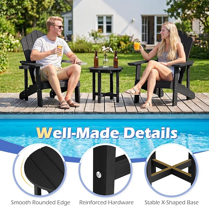 Tangkula Round Outdoor Side Table, Adirondack Side Table with Weather-Resistant, Waterproof Top, Small Outside End Table for Patio Deck Pool Porch, Easy Maintenance (Black,1)