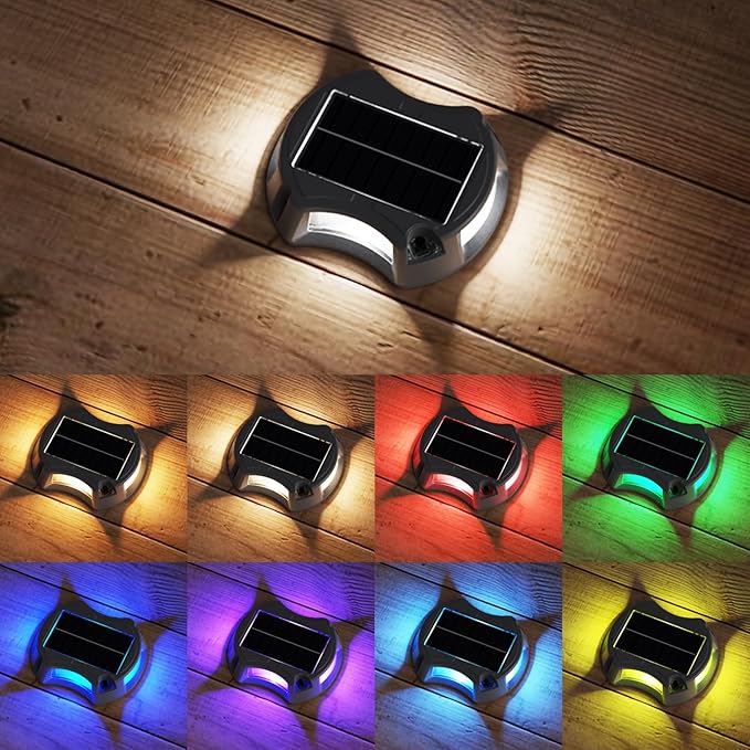 Solar Driveway Lights Solar Dock Lights 9 Colors in 12 Pack, Waterproof IP68, Outdoor, for Driveway Markers, Marine Dock, Pathway, Sidewalk, Warning Step