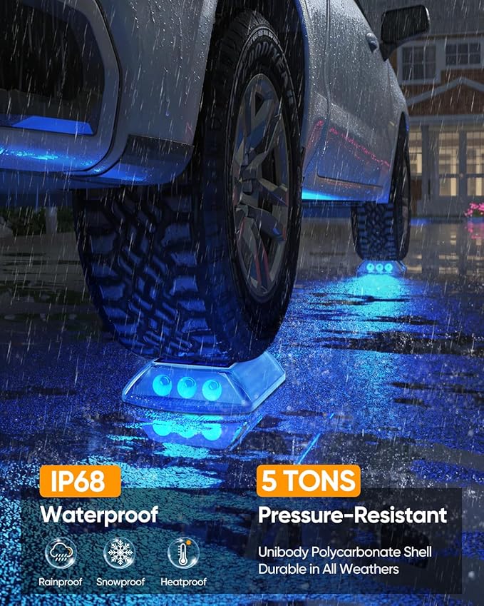 DetarZinLED Solar Driveway Lights Outdoor, 8 Pack IP68 Waterproof Dock Deck Lights Solar Powered, Stick on & Screw Blue Markers Light for Pathway, Walkway, Sidewalk, Patio, Pool Deck, Garage Entrance