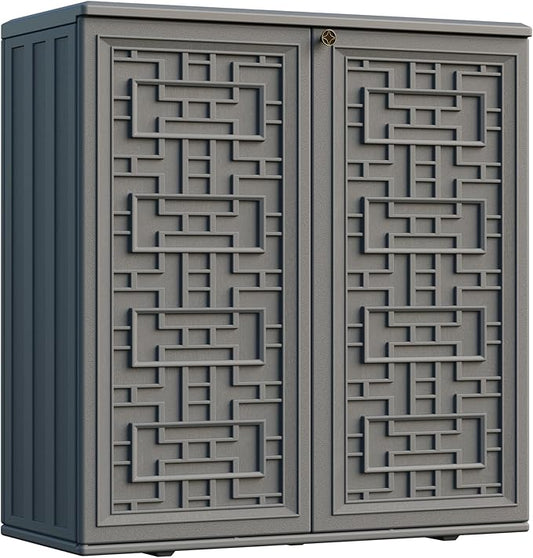 Mrosaa Indoor Outdoor Storage Cabinet Waterproof with Shelf,Plastic Storage Sheds Outdoor Cabinets for Patio/Garden/Backyard, Size 34.3''L*15''W*36.2''H（Gray）