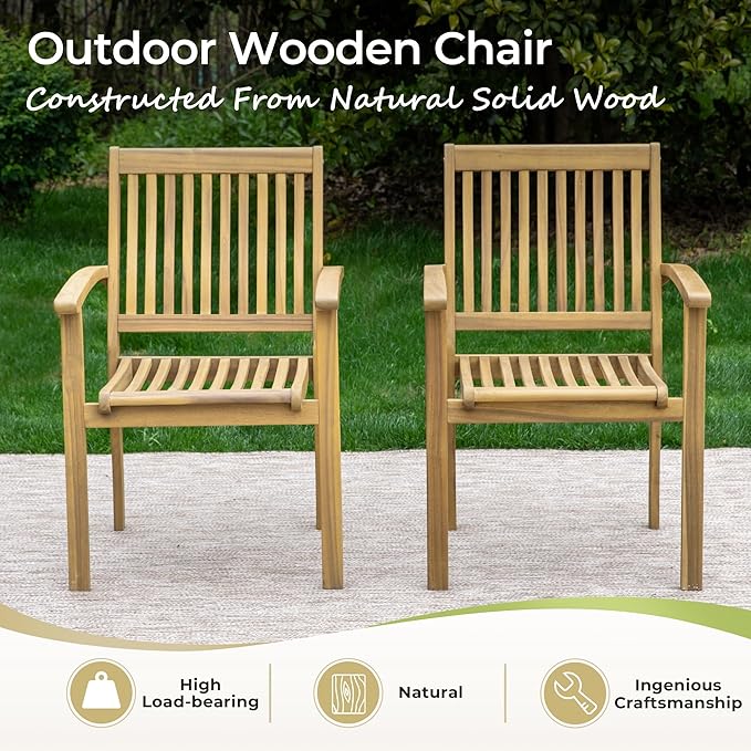 MIXPATIO Acacia Wood Outdoor Dining Set for 8 w/Expandable Table & Chairs | Solid acacia wood, weather-resistant. Expandable table w/ 1.97" umbrella hole. 8 chairs. Perfect for deck, poolside or yard.