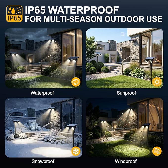 Large Solar Spot Lights Outdoor Motion Sensor 4 Pack,2 Modes Waterproof Landscape Lighting for Yard Garden Pathway,2-in-1 Wall&Spot LED Lights with 360° Adjustable Dual Heads(Cool White)