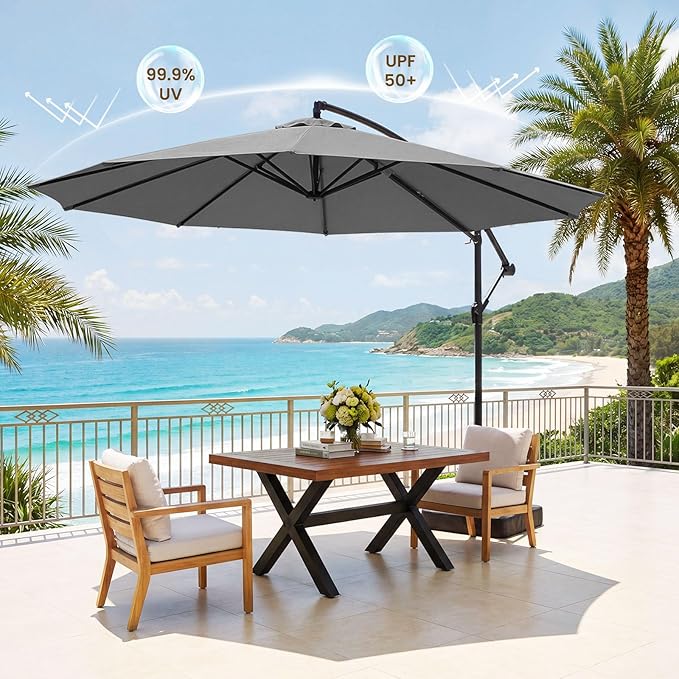 Patio Umbrella, 10FT Outdoor Umbrella with Base Included, 45° Tilt Large Cantilever, UV Protection, 360° Rotation for Backyard, Poolside, Deck, Pool, Garden