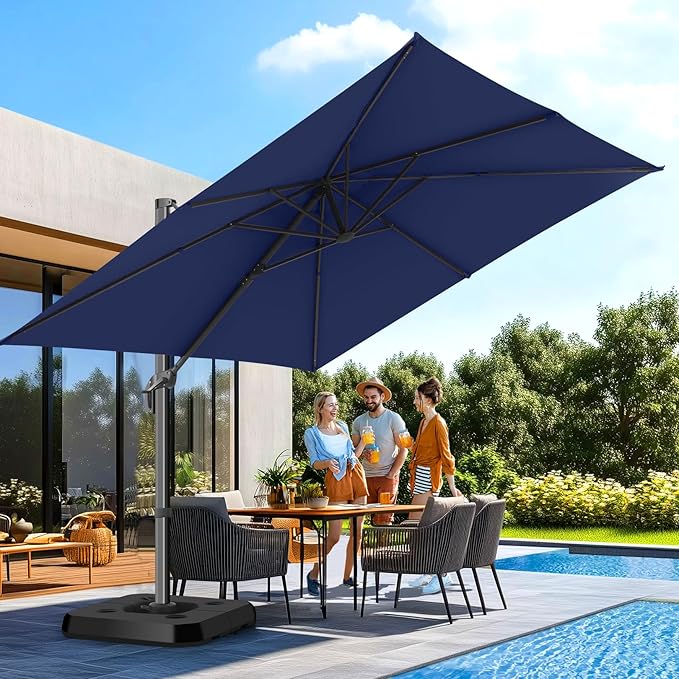 HOTEEL10x10ft Patio Umbrella Cantilever Umbrellas Double Top - Upgrade and Intensify - 360 Rotation and 5 Angles Adjustment - Aluminum Offset Pool Umbrella Outdoor Umbrellas for Patio Garden Pool