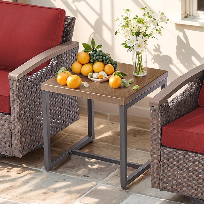 Luxury 9 Piece Heavy Duty Patio Furniture Set with Swivel Chairs - All Weather Wicker Comfort Thick Cushion Outdoor Conversation Set for Porch Poolside Deck - Red