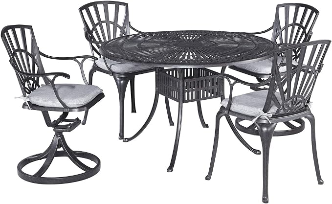 Homestyles 6660-3258C 5 Piece Outdoor Dining Set, 48" Table, Charcoal