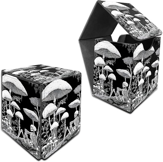 Dark Mushroom Card Deck Box for MTG, Personalized Card Storage Case Fits 120+ Sleeved Cards, Premium Leather TCG Box with Strong Magnetic Closure for Magic, CCG, PTCG, Baseball Cards