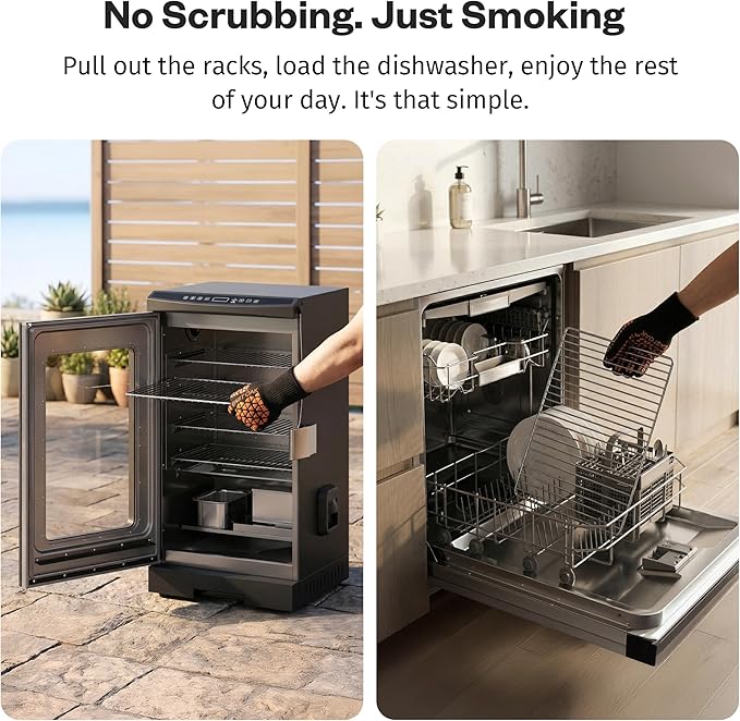 EAST OAK 30" Electric Smoker for Outdoors | Built-in Meat Probe Up to 6× Longer Smokes on a Single Load | Side Chip Loader for Smoking | Bigger Batches with 725 sq in Cooking Area, Mist Silver