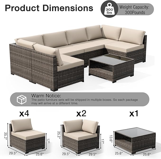 Joyside 7-Piece Patio Furniture Set, Rattan Outdoor Sectional Wicker Patio Conversation Set with Cushions and Coffee Table