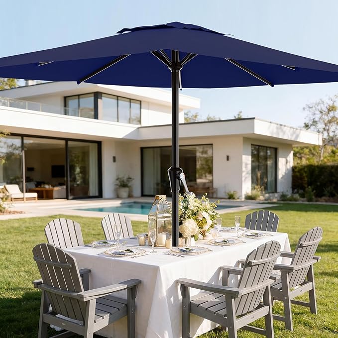 AreShark 8' x 10' Rectangle Patio Umbrellas for Outdoor, Outdoor Table Umbrella, Large Outdoor Patio Umbrellas with 8 Sturdy Ribs for Pool, Garden, Market (Navy)