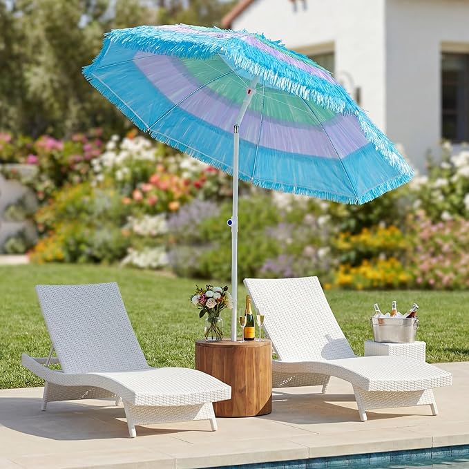 Tangkula 6FT Tiki Patio Umbrella, Hawaiian Style Thatched Market Table Umbrella with Carrying Bag, Tilt Design, 8 Ribs, Tropical Outdoor Umbrella for Beach Patio Garden Pool Backyard
