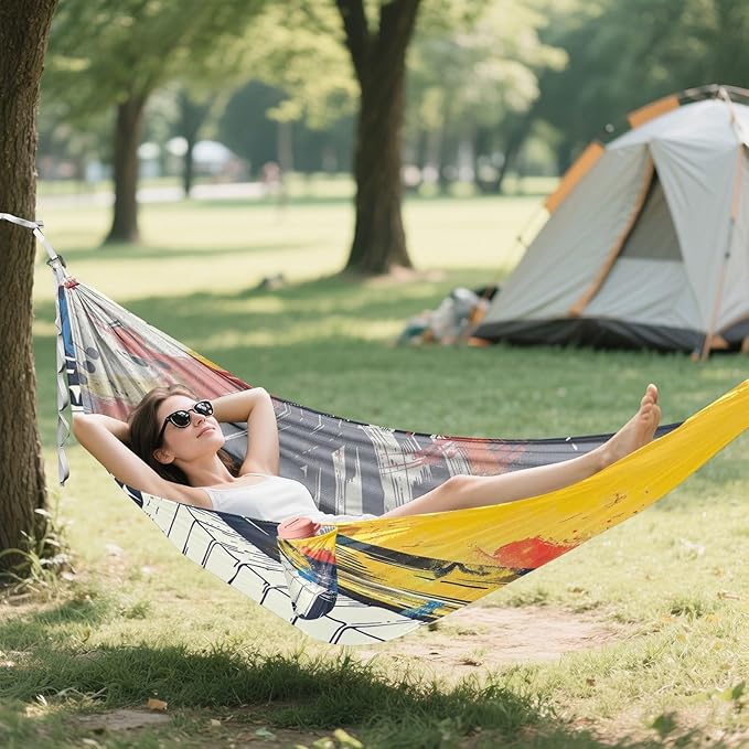 FRMG Watercolor Piano Camping Hammock 500 lbs Capacity Portable Hammocks with Tree Straps & Attached Carry Bag, Camping Essentials Gear A0900439a