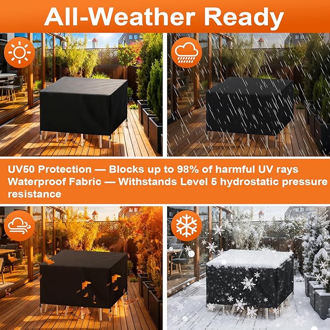 Patio Furniture Cover Rectangle 40"(L) x 36"(W) x 32"(H), Custom Heavy Duty 420D Waterproof Outdoor Cover with Drawstring & Buckles for Table Chair Garden, Black