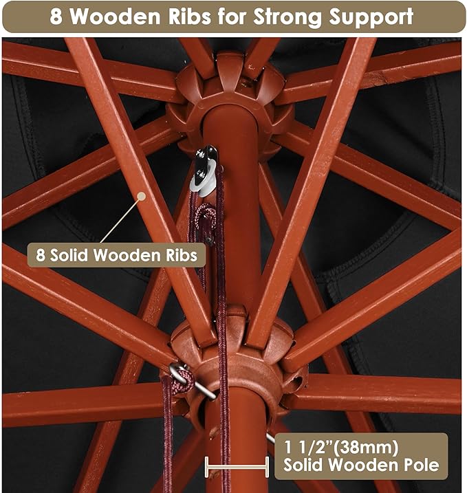 Yescom 9ft Coastal Solid Wood Umbrella Pulley Lift Commercial Base with Wheel Included for Seaside Restaurant Terrace Poolside Beach Club