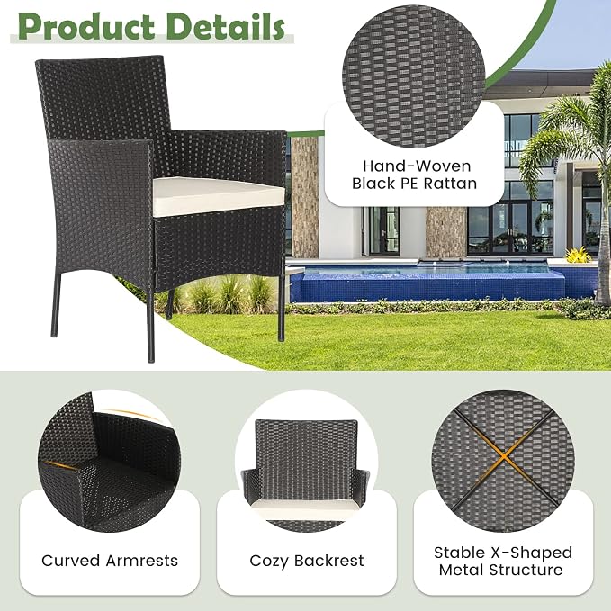 Tangkula 5 Piece Outdoor Wicker Sofa Set, Patiojoy Rattan Sofa Set with Coffee Table & 2 Ottomans, Rustproof Metal Frame, Soft Seat Cushions, Patio Conversation Set for Backyard, Poolside (Off White)
