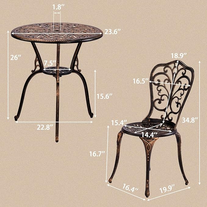 JHshop Bronze 3 Pieces Outdoor Patio Furniture Set, Garden Conversation Chairs with Table for Backyard Pool or Lawn,Balcony Furniture Sets, Table and Chairs -（Butterfly）