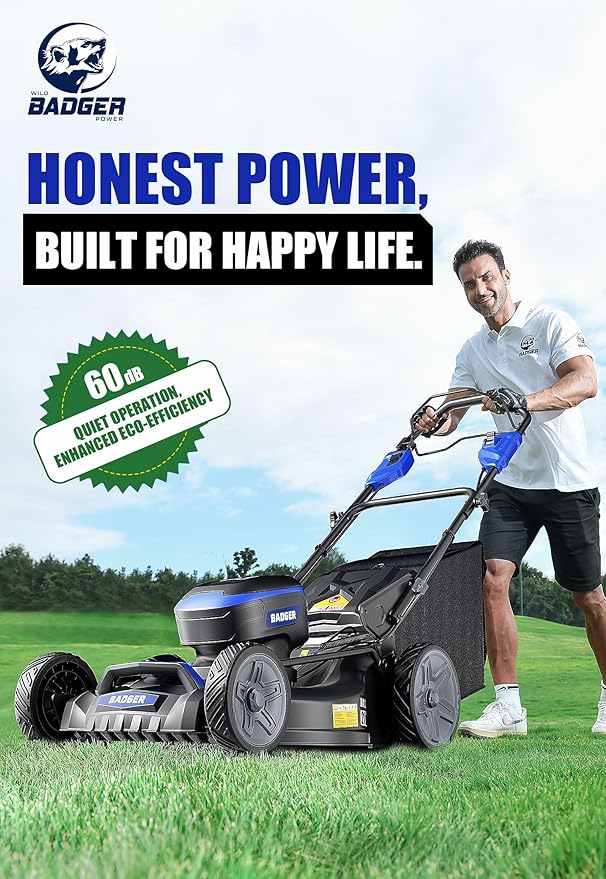 Wild Badger Power 40V 21″ Cordless Lawn Mower Brushless, 6,534 sq ft/0.15 ac, 2×4.0Ah Batteries & Fast Charger, 7-Position Heights,for Medium-to-Large Lawns