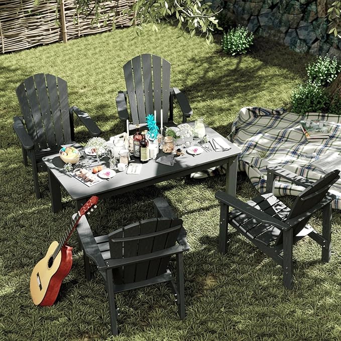 nevilywood 3-Piece HDPE Adirondack Chair Set, 2 Stackable Chairs Coffee Table, All-Weather Wood Grain, Patio Garden Backyard,Gray