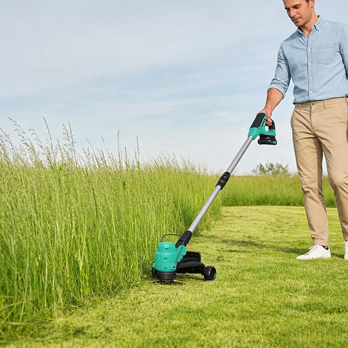 IDEALHOUSE 20V Cordless String Trimmer/Edger, 2-in-1 Weed Trimmer with Guide Wheel for Clean Edges, 12" Cutting Swath, Adjustable Length, Includes 8 Spools, Black & Lake Blue