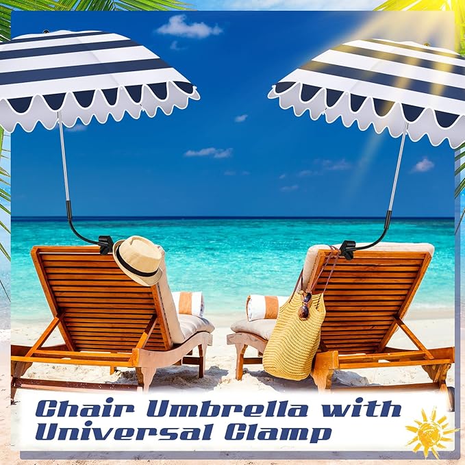 Abbylike 2 Pcs Scalloped Chair Umbrella with Universal Adjustable Clamp 38'' Portable Wheelchair Umbrella UPF 50+ Camping Chair Parasol with Bag for Outdoor Patio Lawn
