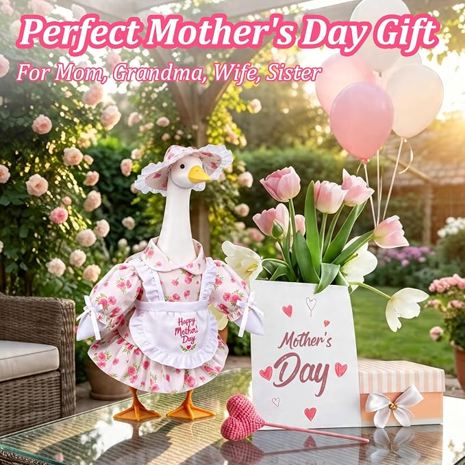 Mother's Day Porch Goose Outfits - Cute 23" Porch Goose Spring Outfits, 2Pcs Floral Spring Goose Clothes for Outdoor Lawn Yard Garden Seasonal Decoration