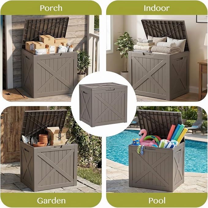 Waterproof Outdoor Storage Box Outside Deck Box Lockable Resin Bench UV Resistant Furniture Cushion Pool Tool Float Bin Patio Garden Porch (Grey, 40 Gallon)