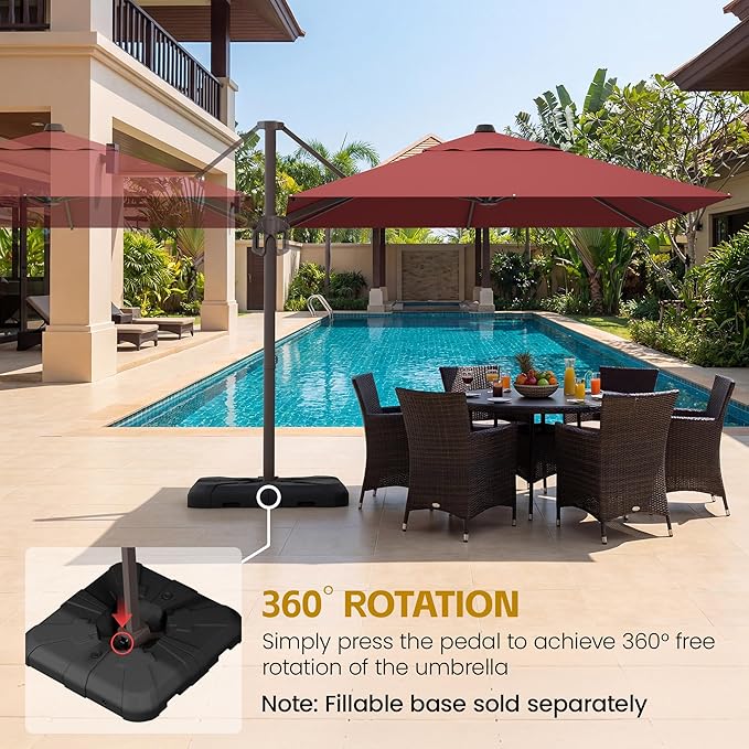 HASLE OUTFITTERS 10x10 FT Patio Cantilever Umbrella, Outdoor Offset Large Heavy Duty Umbrellas with 360° Rotation for Pool Garden Deck，Red
