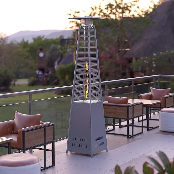 Flash Furniture Outdoor Patio Heater with Wheels - Silver - 42,000 BTU - 7.5 Feet Tall - Stainless Steel - For Residential and Commercial Use