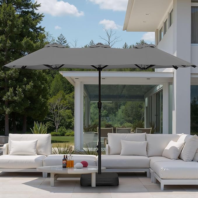 Shintenchi 13FT Large Patio Umbrella with Base Included, Outdoor Double-Sided Rectangular Shade with Crank Handle for Poolside Lawn, Deck & Garden, Gray