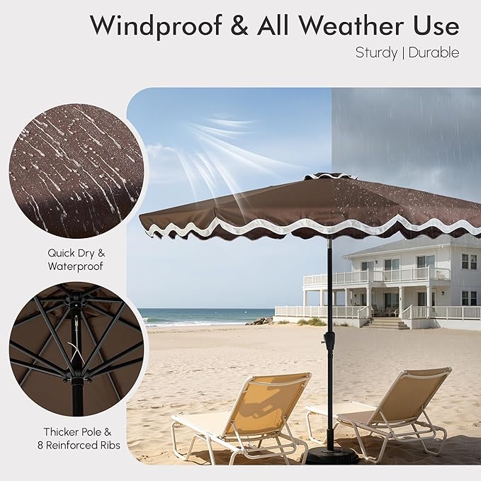 Weaxty 10FT Patio Umbrella, Trendy Color Scalloped Edge, UV-Resistant Canopy Outdoor Table Market Umbrella, Tilt Adjustment, Crank, Heavy-duty 8 Ribs for Backyard Poolside Deck Beach Lawn Backyard