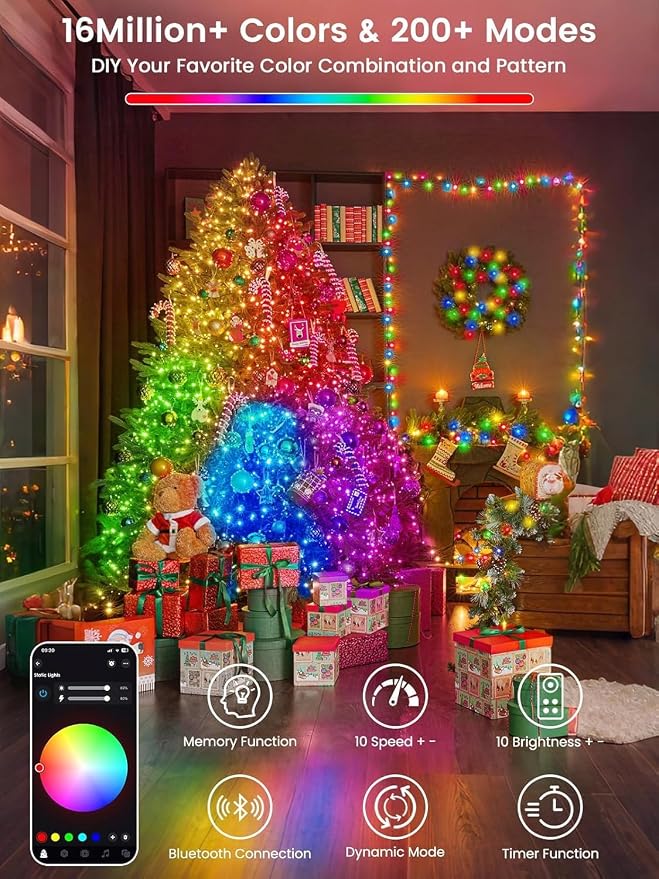 400LED Smart RGB Color Changing String Lights 144FT Orange Fall Light App | Music Sync, Multi Colors and Modes, Timer, Waterproof Twinkle Light Outdoor with Remote for Christmas Halloween Fall Decor