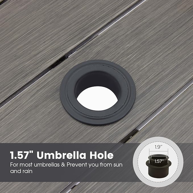 DIFY Patio Round Dining Table, 42" All Weather Round Outdoor Table with 1.57" Umbrella Hole for 4 Person, Perfect for Balcony Garden and Backyard, Grey Wood-Like