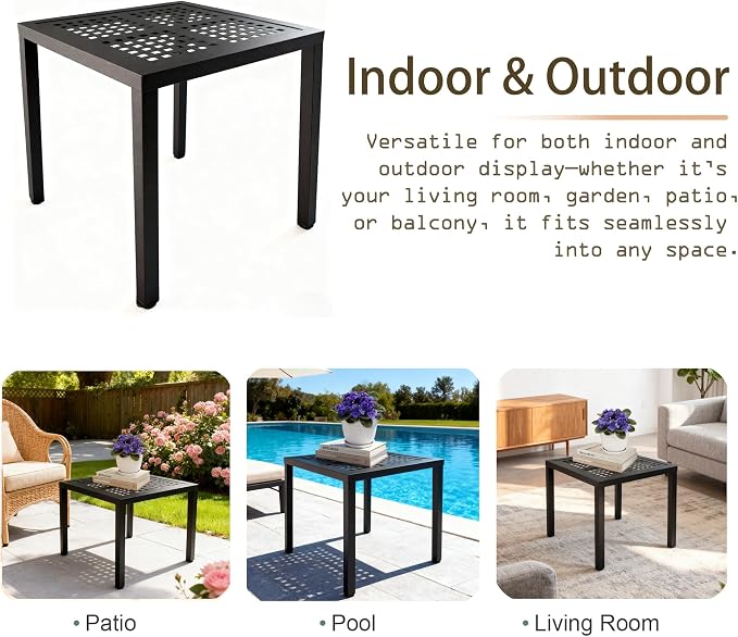 Square Aluminum Outdoor Side Table, Rustproof Patio Coffee Table | Powder-coated scratch-proof aluminum top, all-weather frame, easy assembly for garden, deck & pool