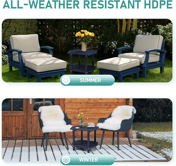 Outvita Outdoor Side Table, 2-Tier HDPE Adirondack Small Side Tables Weather Resistant Patio End Table for Backyard Poolside Porch Balcony