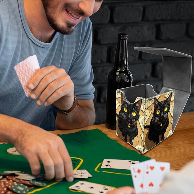 Yellow Eyed Cat Card Deck Box for MTG, Personalized Card Storage Case Fits 120+ Sleeved Cards, Premium Leather TCG Box with Strong Magnetic Closure for Magic, CCG, PTCG, Baseball Cards
