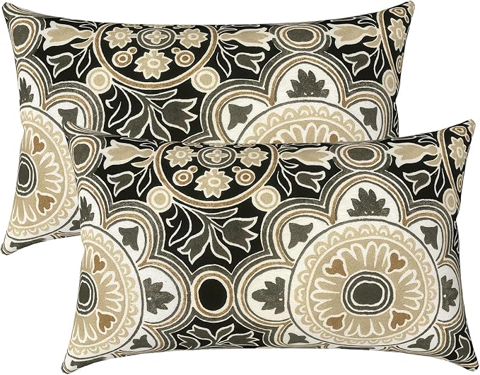 LVTXIII Outdoor/Indoor Lumbar Pillow Covers, Patio Decorative Lumbar Pillow Covers, All Weather Cushion Cases for Sofa, Patio Couch Decoration 12x20, 2 Pack, Vintage Medallion