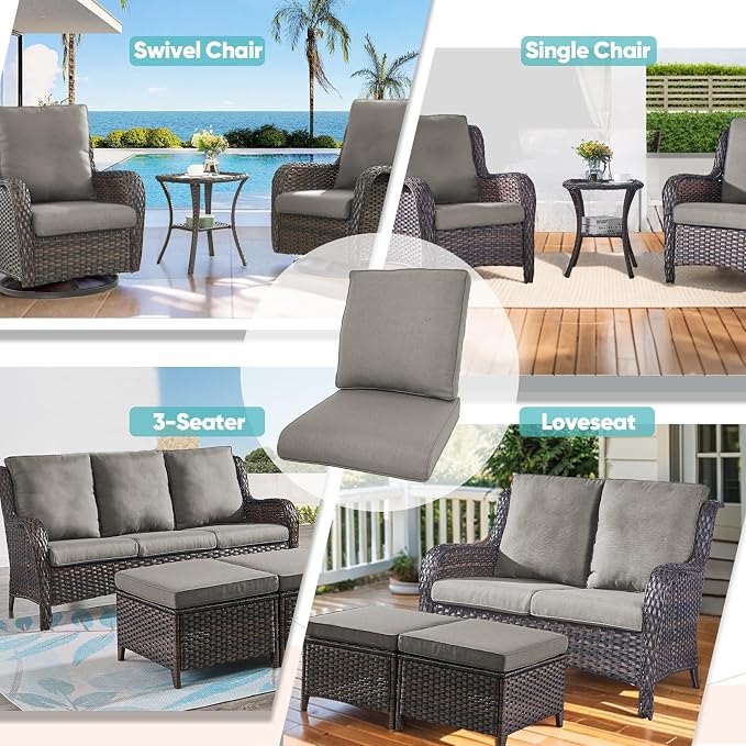 Luxury 22*24*4in Outdoor Patio Cushions, 1 Piece Grey Outdoor Cushion | Water-Resistant, Reversible, Removable Cover, Stain-Resistant, for Patio Chairs Sofa Couch Loveseat