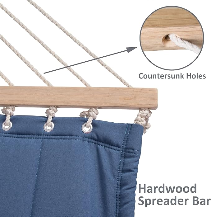 SUNCREAT Hammocks Double Hammock with 13.5 ft Wooden Stand Included, Outdoor Hammocks for Outside, 475 lbs Capacity, Navy